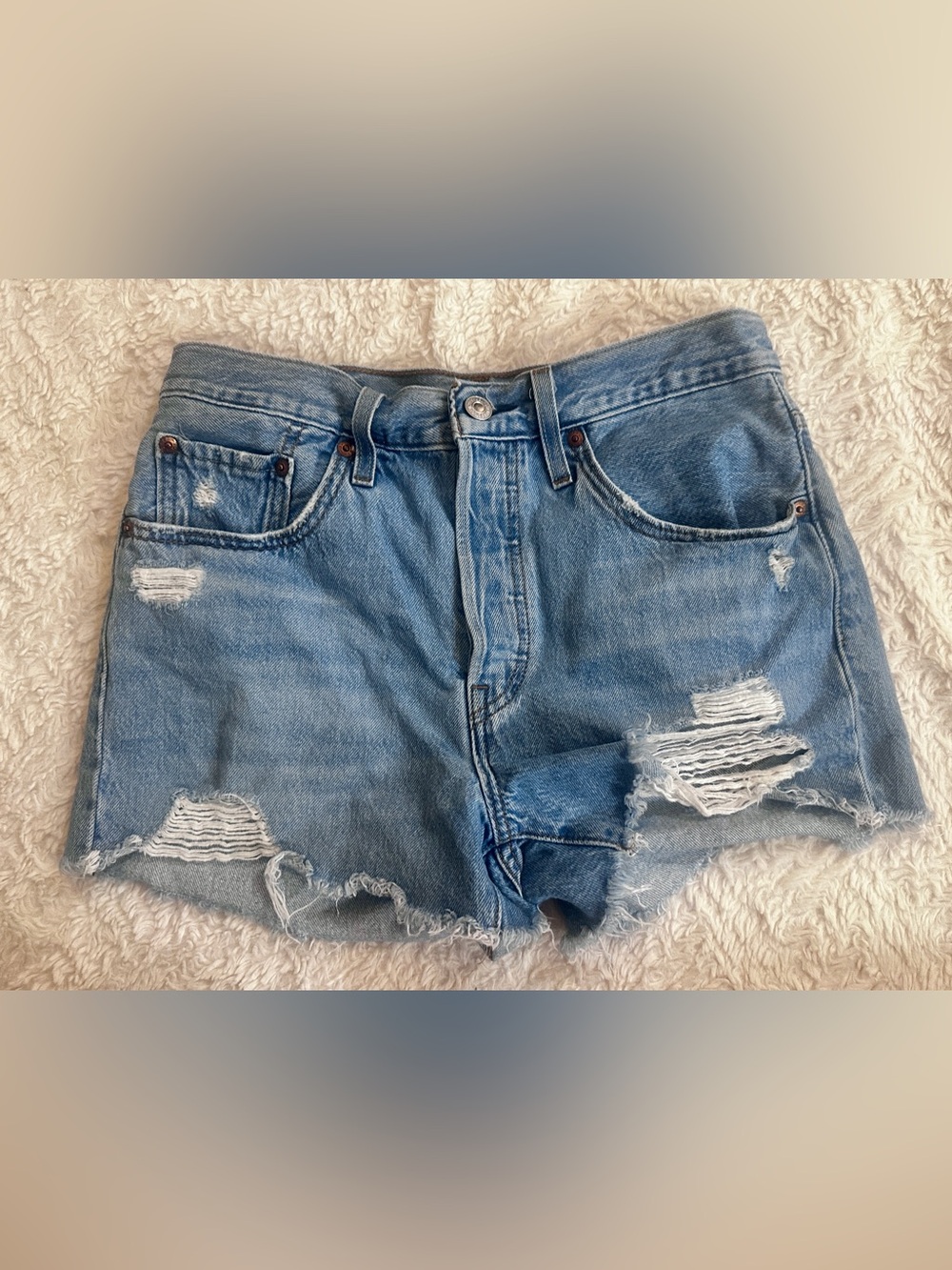 Levi's 501 Distressed Light Blue Denim Cutoff Shorts Size 27/4